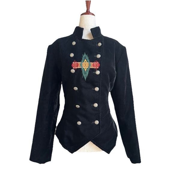 Vintage Womens Velvet Western Blazer Sz S Aztec Tribal Stand Collar Embroidered - Picture 1 of 7